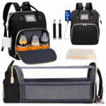 Diaper Bag Backpack, Multifunctional Baby Changing Bag with Foldable Crib & Insulated Milk Bottle Pocket, Large Capacity Travel Backpack with USB Charging Port & Stroller Strap...