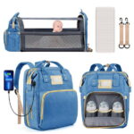 Diaper Bag Backpack, Multifunctional Baby Changing Bag with Foldable Crib & Insulated Milk Bottle Pocket, Large Capacity Travel Backpack with USB Charging Port & Stroller Strap...