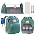 Diaper Bag Backpack, Multifunctional Baby Changing Bag with Foldable Crib & Insulated Milk Bottle Pocket, Large Capacity Travel Backpack with USB Charging Port & Stroller Strap...