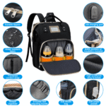 Diaper Bag Backpack, Multifunctional Baby Changing Bag with Foldable Crib & Insulated Milk Bottle Pocket, Large Capacity Travel Backpack with USB Charging Port & Stroller Strap...