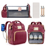 Diaper Bag Backpack, Multifunctional Baby Changing Bag with Foldable Crib & Insulated Milk Bottle Pocket, Large Capacity Travel Backpack with USB Charging Port & Stroller Strap...