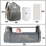 Diaper Bag Backpack, Multifunctional Baby Changing Bag with Foldable Crib & Insulated Milk Bottle Pocket, Large Capacity Travel Backpack with USB Charging Port & Stroller Strap...