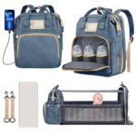 Diaper Bag Backpack, Multifunctional Baby Changing Bag with Foldable Crib & Insulated Milk Bottle Pocket, Large Capacity Travel Backpack with USB Charging Port & Stroller Strap...