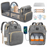 Diaper Bag Backpack, Multifunctional Baby Diaper Bags with Foldable Crib & Changing Station,Large Capacity Portable Travel Back Pack W/ USB Charging Port & Stroller Strap, Baby...