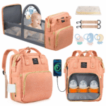 Diaper Bag Backpack, Multifunctional Baby Diaper Bags with Foldable Crib & Changing Station,Large Capacity Portable Travel Back Pack W/ USB Charging Port & Stroller Strap, Baby...