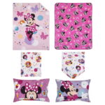 Disney Minnie Mouse 5-Piece Toddler Bedding Set & Blanket Bundle, Toddler Bed, Girl, Pink, Polyester