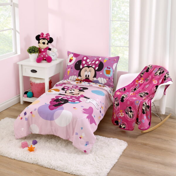 Disney Minnie Mouse 5-Piece Toddler Bedding Set & Blanket Bundle, Toddler Bed, Girl, Pink, Polyester