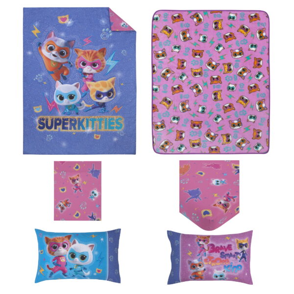 Disney Super Kitties 5-Pc Toddler Bed Set-Comforter, Top and Bottom Sheet, Pillowcase, Blanket, Girl