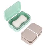 DODAMOUR 2 Pack Travel Soap Case, Portable Soap Container with Lid, Plastic Leakproof Bar Soap Holder Dish for Traveling, Camping, Gym, Bathroom (White, Blue)
