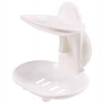 Double Soap Dish Strong Suction Holder Cup Tray for Shower Bathroom (White)