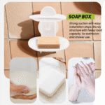 Double Soap Dish Strong Suction Holder Cup Tray for Shower Bathroom (White)