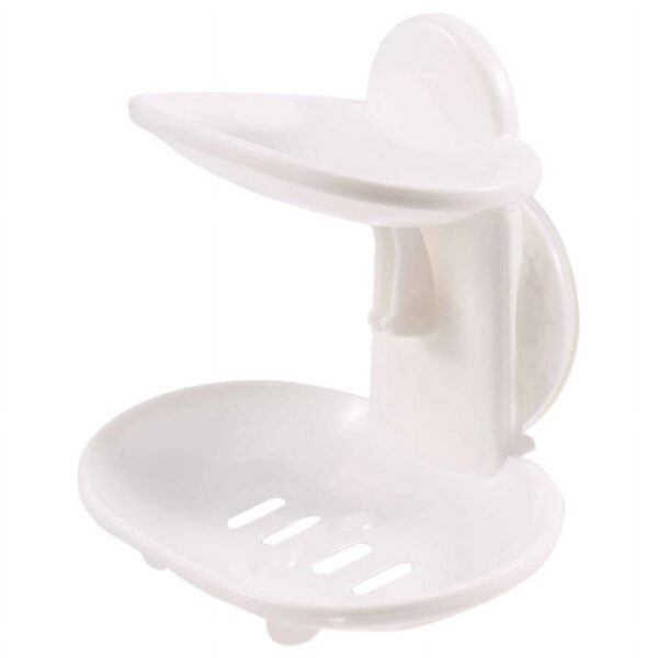 Double Soap Dish Strong Suction Holder Cup Tray for Shower Bathroom (White)