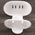 Double Soap Dish Strong Suction Holder Cup Tray for Shower Bathroom (White)