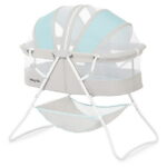Dream On Me Karley Bassinet in Blue and Grey, Quick Fold and Easy to Carry, Large Storage Basket