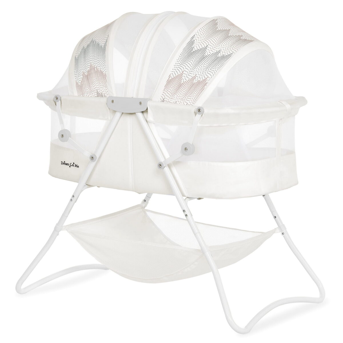 Dream On Me Karley Bassinet in Dove White, Quick Fold and Easy to Carry, Large Storage Basket