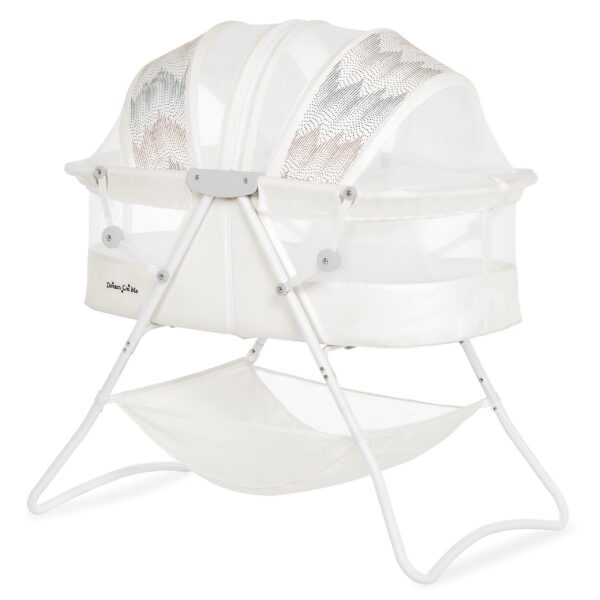 Dream On Me Karley Bassinet in Dove White, Quick Fold and Easy to Carry, Large Storage Basket