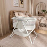 Dream On Me Karley Bassinet in Dove White, Quick Fold and Easy to Carry, Large Storage Basket