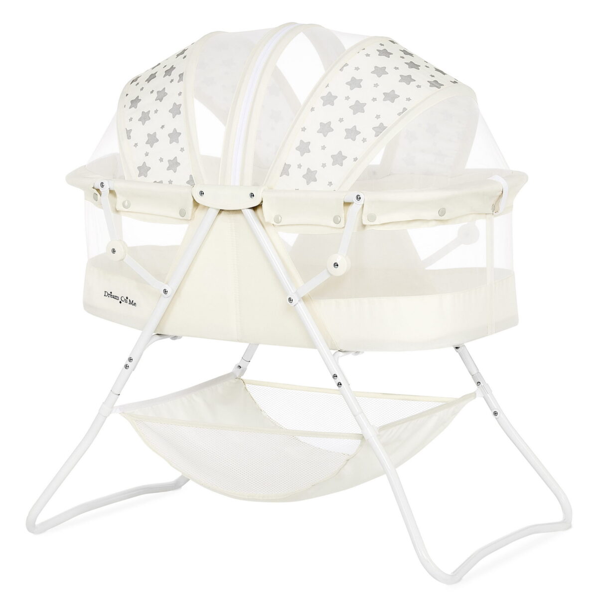 Dream On Me Karley Bassinet in French White, Quick Fold and Easy to Carry, Large Storage Basket