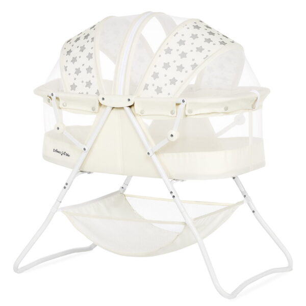 Dream On Me Karley Bassinet in French White, Quick Fold and Easy to Carry, Large Storage Basket
