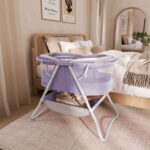 Dream On Me Karley Bassinet in Periwinkle, Quick Fold and Easy to Carry, Large Storage Basket