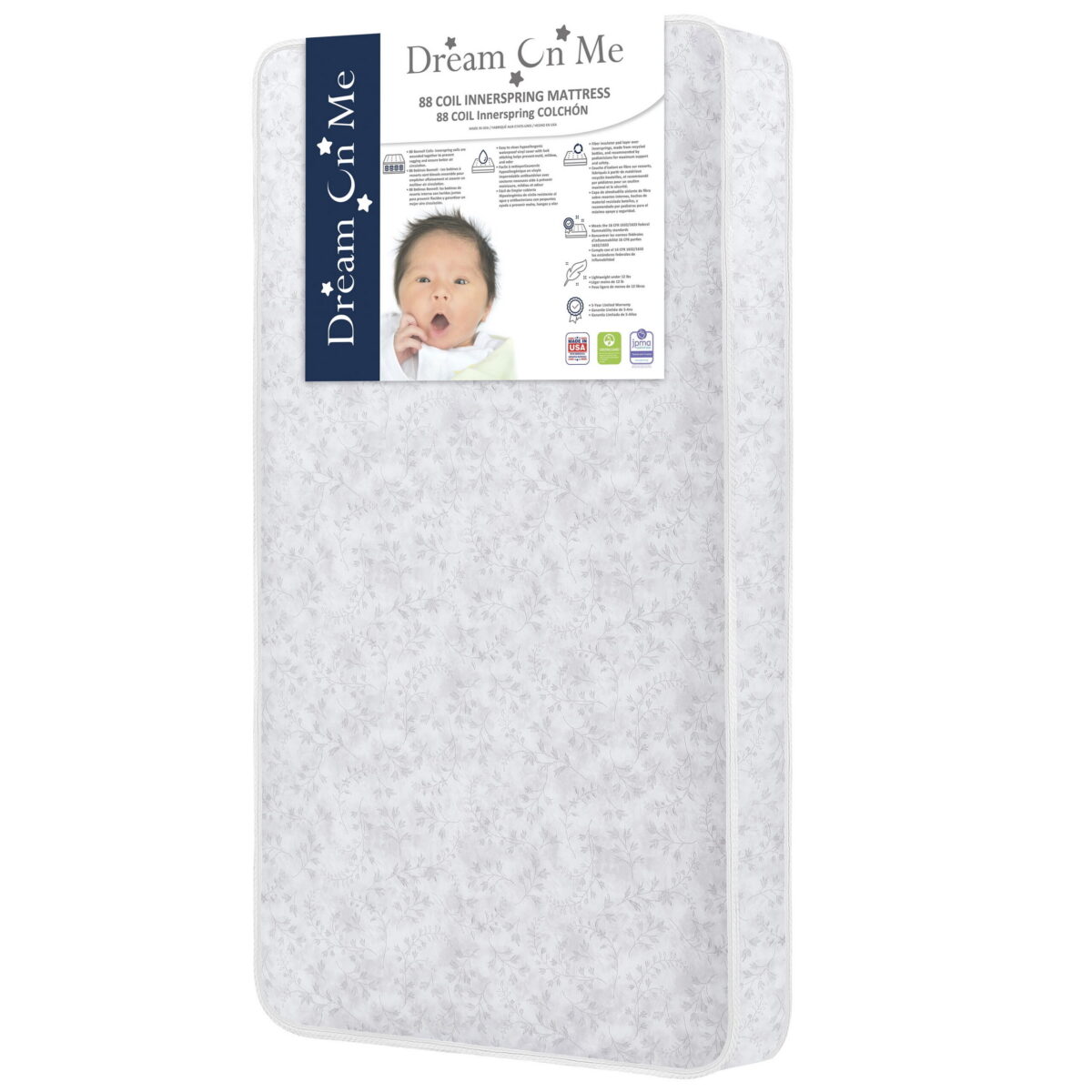 Dream On Me Twinkle 5” Crib & Toddler Bed Mattress, Fits All Full-Size Cribs & Toddler Beds, 88 Coil Inner Spring Support, Waterproof & Stain-Resistant Vinyl Cover, Greenguard...