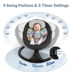 Electric Baby Swing, Bioby Infant Swing Rocker with Remote Control, 5 Sway Speeds, Bluetooth Music, Black
