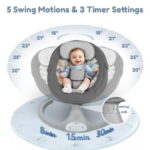 Electric Baby Swing, Bioby Infant Swing Rocker with Remote Control, 5 Sway Speeds, Bluetooth Music, Grey