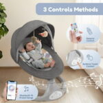 Electric Baby Swing, Bioby Infant Swing Rocker with Remote Control, 5 Sway Speeds, Bluetooth Music, Grey