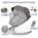 Electric Baby Swing, Bioby Infant Swing Rocker with Remote Control, 5 Sway Speeds, Bluetooth Music, Grey