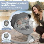 Electric Baby Swing, Bioby Infant Swing Rocker with Remote Control, 5 Sway Speeds, Bluetooth Music, Grey