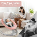 Electric Baby Swing, Bioby Infant Swing Rocker with Remote Control, 5 Sway Speeds, Bluetooth Music, Pink