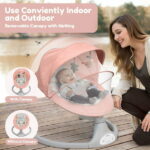 Electric Baby Swing, Bioby Infant Swing Rocker with Remote Control, 5 Sway Speeds, Bluetooth Music, Pink