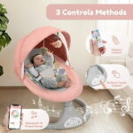 Electric Baby Swing, Bioby Infant Swing Rocker with Remote Control, 5 Sway Speeds, Bluetooth Music, Pink