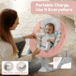 Electric Baby Swing, Bioby Infant Swing Rocker with Remote Control, 5 Sway Speeds, Bluetooth Music, Pink