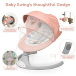 Electric Baby Swing, Bioby Infant Swing Rocker with Remote Control, 5 Sway Speeds, Bluetooth Music, Pink