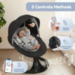 Electric Baby Swing, Bioby Infant Swing Rocker with Remote Control, 5 Sway Speeds, Bluetooth Music, Black