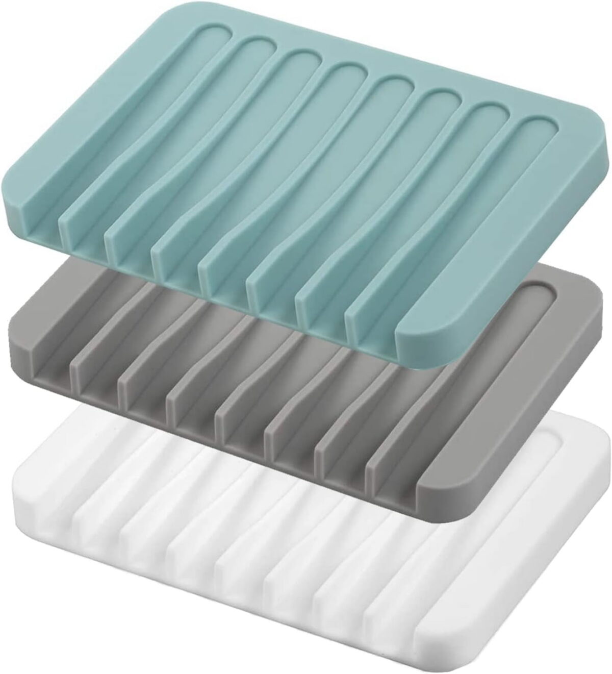 Emlimny Self Draining Soap Dishes, 3 Pcs Silicone Soap Saver, Waterfall Drainer Soap Holder for Bathroom, Extend Soap Life, Keep Soap Bars Dry Clean & Easy Cleaning (White,...