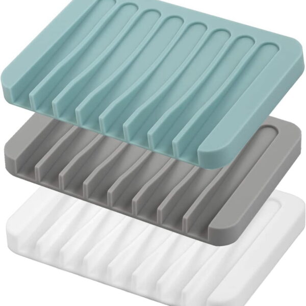 Emlimny Self Draining Soap Dishes, 3 Pcs Silicone Soap Saver, Waterfall Drainer Soap Holder for Bathroom, Extend Soap Life, Keep Soap Bars Dry Clean & Easy Cleaning (White,...