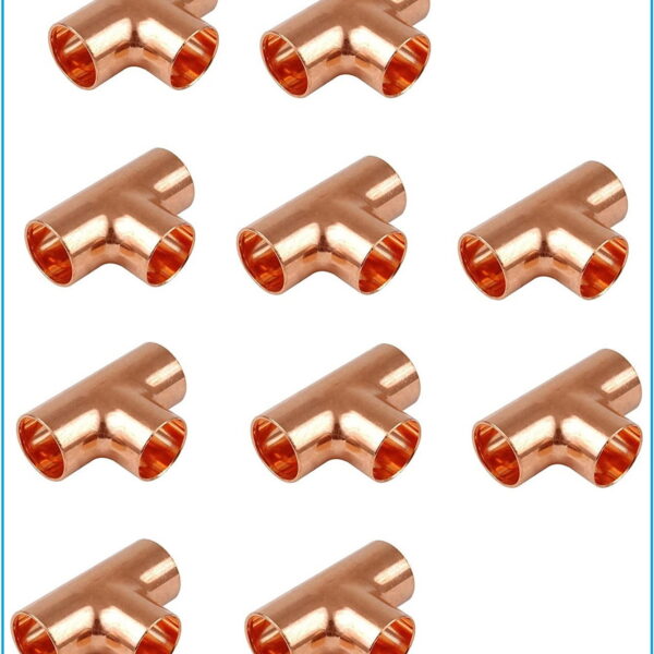 EZ-FLUID Plumbing 3/4" C X C Lead Free Copper Tee,Pressure Copper Fittings with Three Ways Tee Sweat Solder Connection for Residential,Commercial Copper Pipe (10)