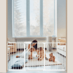 Fairy Baby 56.9-65.9" Extra Wide Baby Safety Gate Walk Thru White Metal Gate