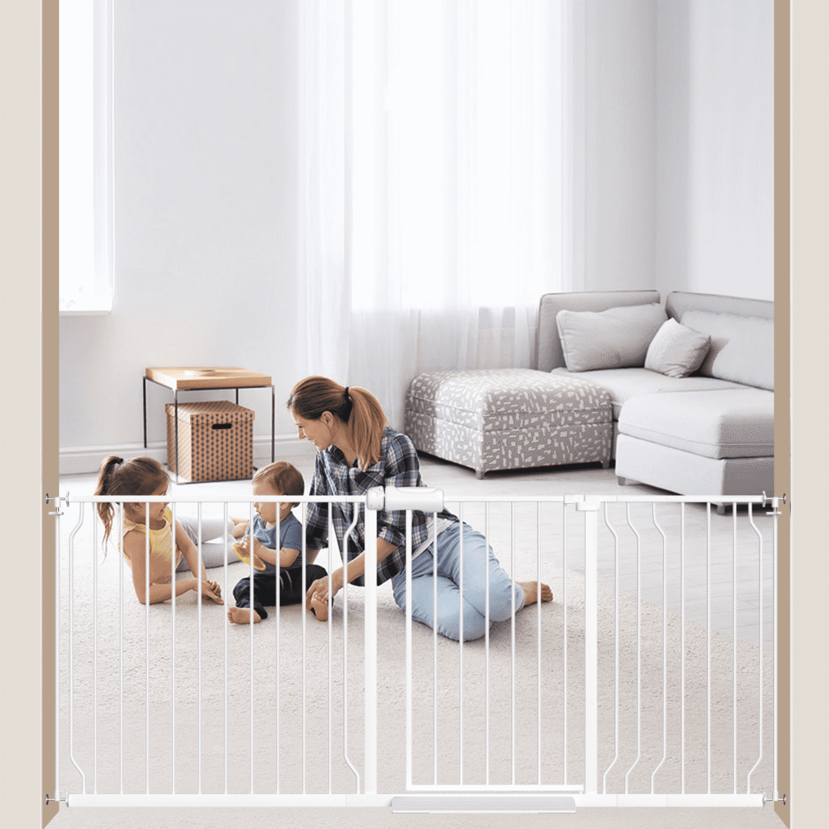 Fairy Baby 65.9-75.9" Extra Wide Baby Safety Gate Walk Thru White Metal Gate