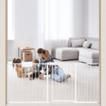 Fairy Baby 65.9-75.9" Extra Wide Baby Safety Gate Walk Thru White Metal Gate
