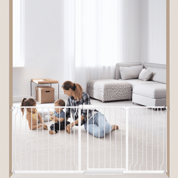 Fairy Baby 65.9-75.9" Extra Wide Baby Safety Gate Walk Thru White Metal Gate