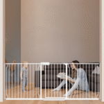Fairy Baby 75.9-84.9" Extra Wide Baby Safety Gate Walk Thru White Metal Gate