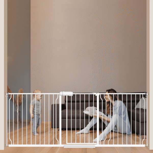 Fairy Baby 75.9-84.9" Extra Wide Baby Safety Gate Walk Thru White Metal Gate
