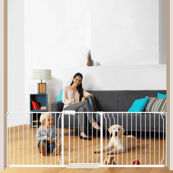 Fairy Baby 84.9-94.9" Extra Wide Baby Safety Gate Walk Thru White Metal Gate