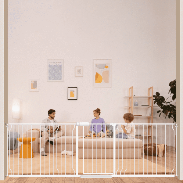 Fairy Baby 94.9-104.9" Extra Wide Baby Safety Gate Walk Thru White Metal Gate