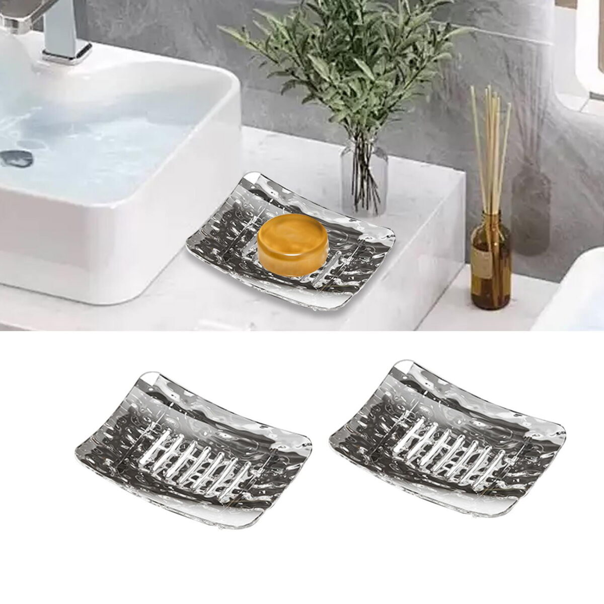Fancyes Soap Dish Set Bathroom Soap Dishes Minimalist Case Keeps Soap Dry Luxury Soap Drainage Tray Soap Holder for Countertop Toilet 2x Large