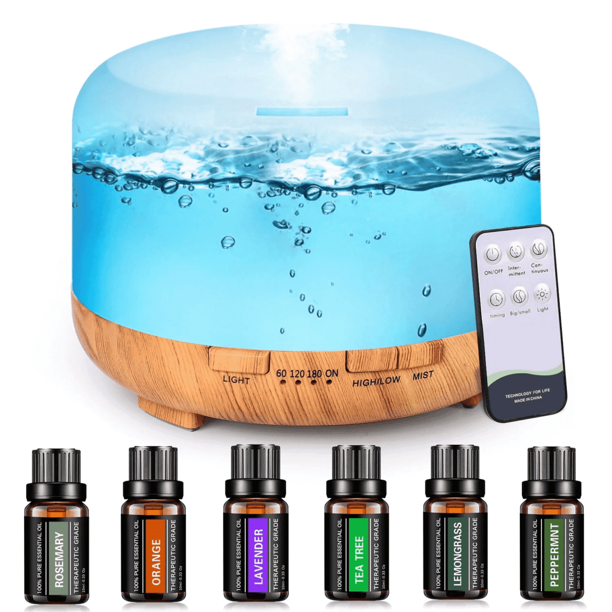 Fimilo 500ml Aroma Diffuser with 6*10ml Essential Oil with Remote Control for Large Room Home Office Car, Aromatherapy Fragrant Oil Air Humidifier Vaporizer for Gift