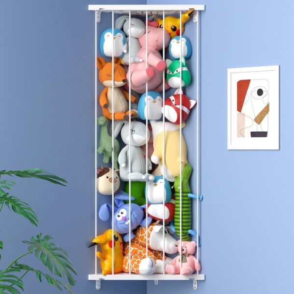 FOUKUS Corner Stuffed Animal Storage Toy Organizer: Kids Room Stuffed Animal Holder Length Adjustable Plushie Toys Shelf - Large Corner Plush Toys Storage for Nursery Playroom...